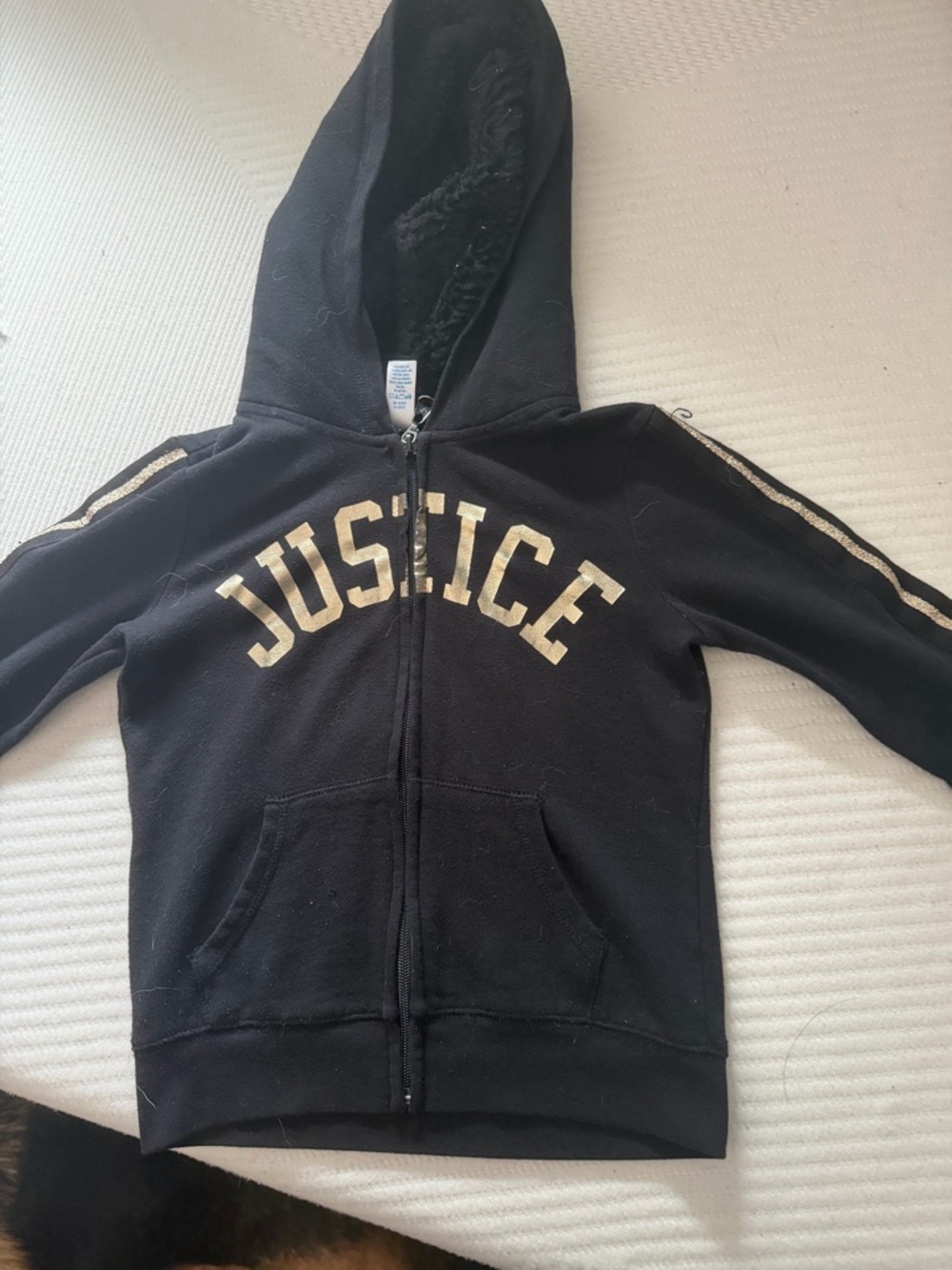 Justice Black Hoodie with Gold Lettering